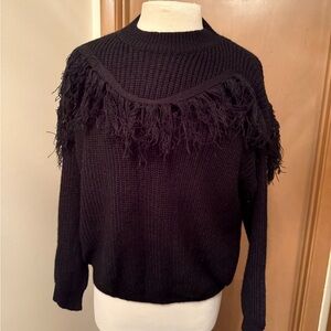 Pink Lily Black Fringe Sweater